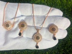 Elegant Rose Gold Black Stone Necklace Set for Girls & Womens
