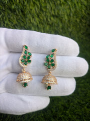 Elegant Green Stone Earrings Gold-Plated Crystal Floral Desig for Girls & Womens