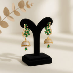 Elegant Green Stone Earrings Gold-Plated Crystal Floral Desig for Girls & Womens