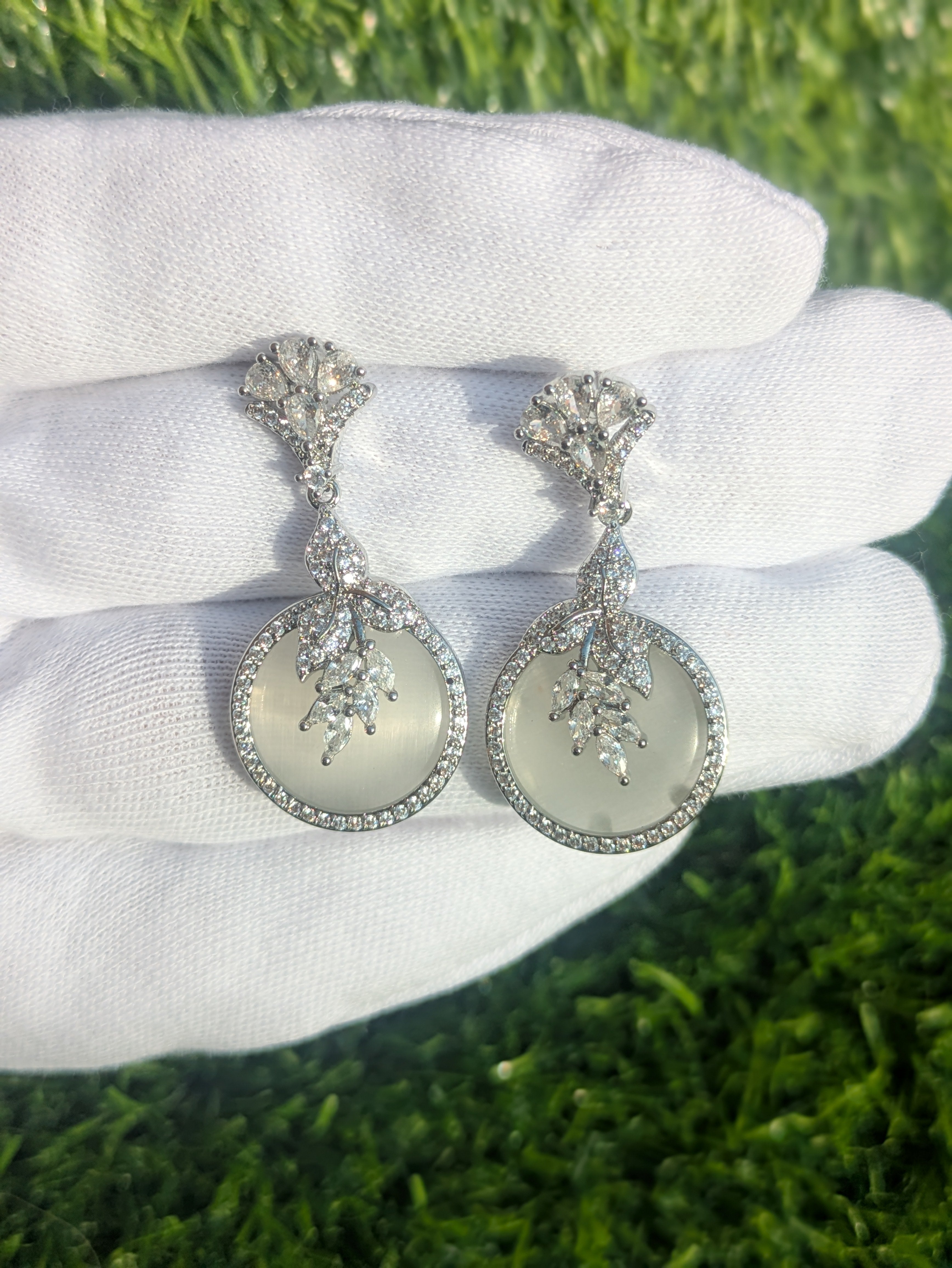 Luxury Silver-Plated Crystal Earrings with White Stone for Girls & Womens
