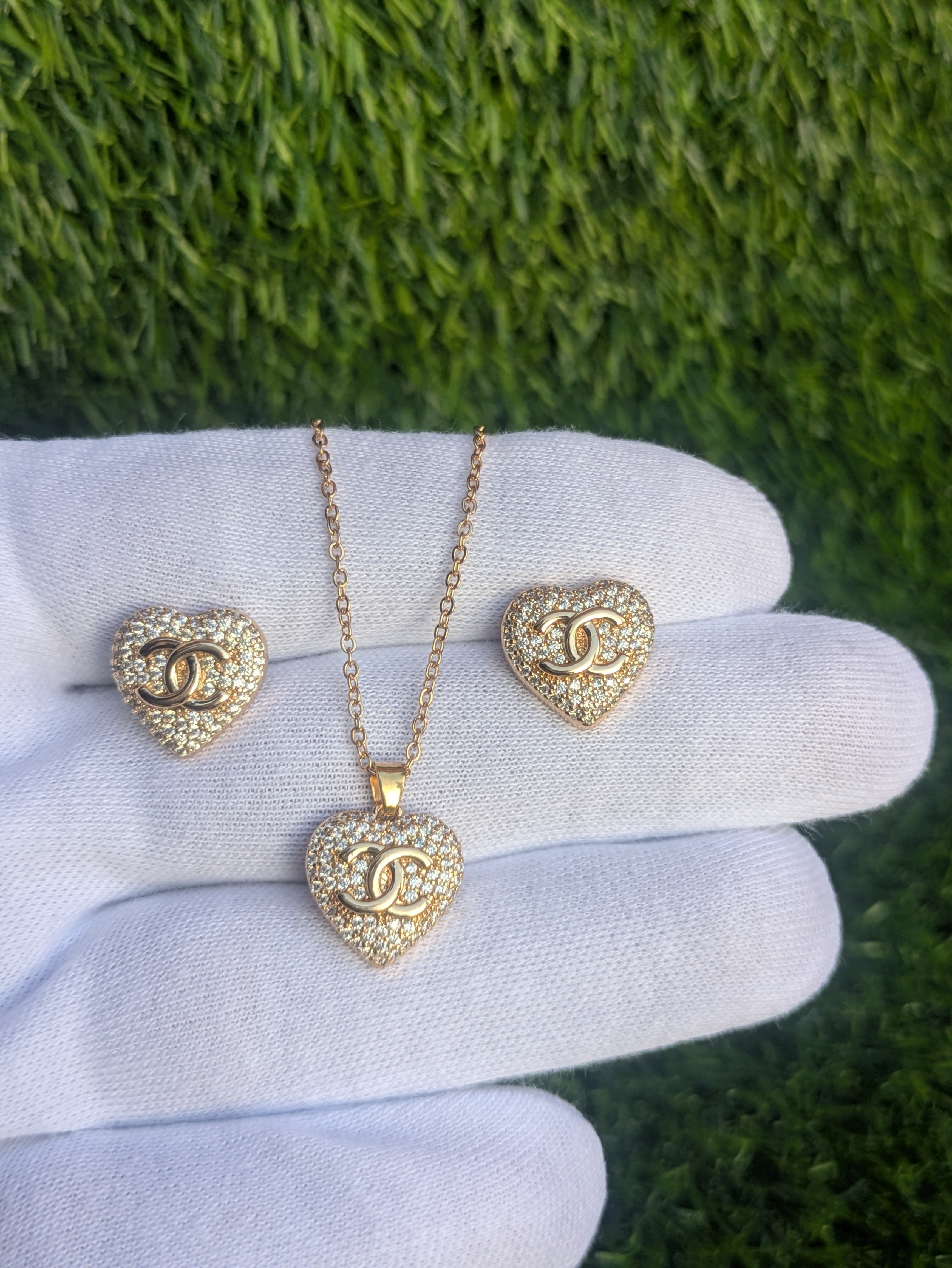 Luxury Gold Heart Necklace Set for Girls & Womens