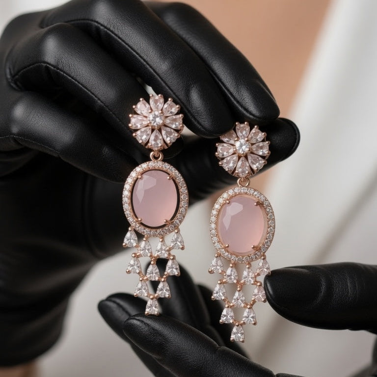 Elegant Rose Gold Pink Crystal Earrings for Women