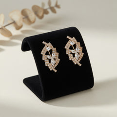 Elegant Rose Gold Leaf Crystal Earrings for Women & Girls