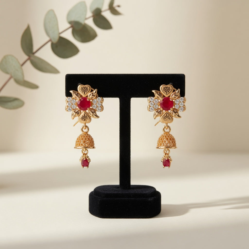 Luxury Gold Ruby Jhumka Earrings for Girls & Womens