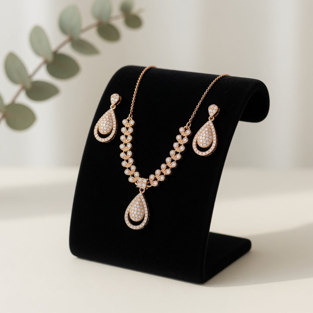Luxury Rose Gold Crystal Necklace Set for Girls & Womens