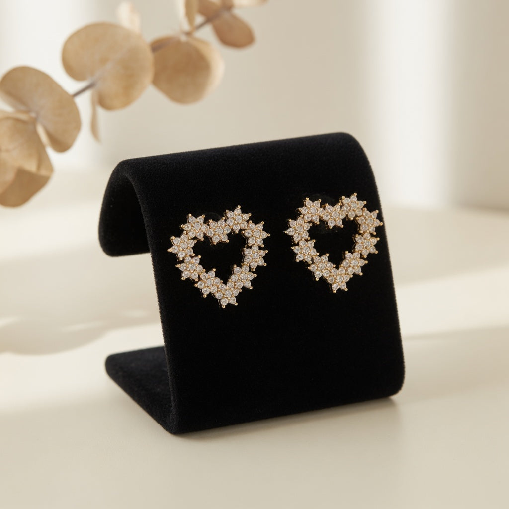 Elegant Crystal Heart Earrings Gold-Plated for Girls & Women
