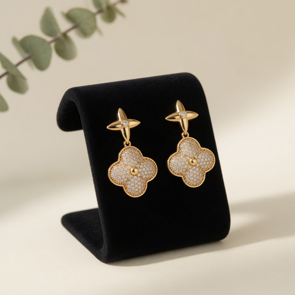 Beautiful Gold Clover Drop Earrings for Girls & Womens