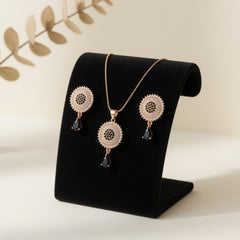 Elegant Rose Gold Black Stone Necklace Set for Girls & Womens