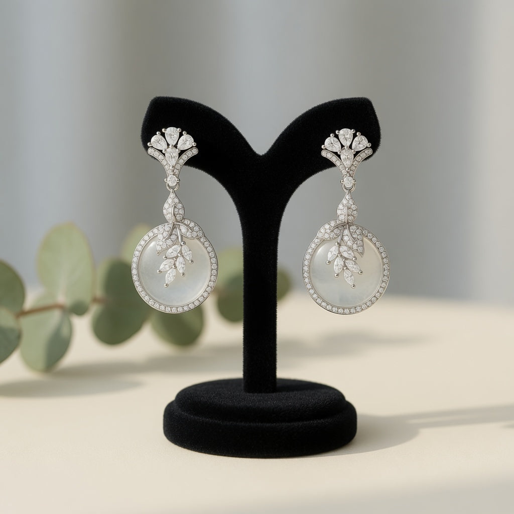 Luxury Silver-Plated Crystal Earrings with White Stone for Girls & Womens