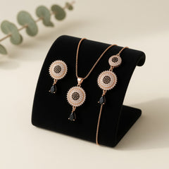 Elegant Rose Gold Black Stone Necklace Set for Girls & Womens